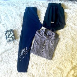 Nike Leggings , running shorts, and half zip…ALL SIZE Med!!!